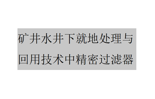 礦井水井下就地處理與回用技術中精密過濾器簡介