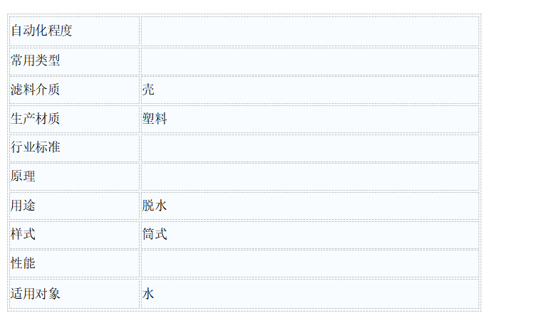 全塑精密過濾器產品參數：